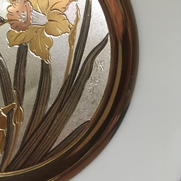 Vintage Chokin Etched copper Gilded Hummingbird Dish 6” - Picture 12 of 15